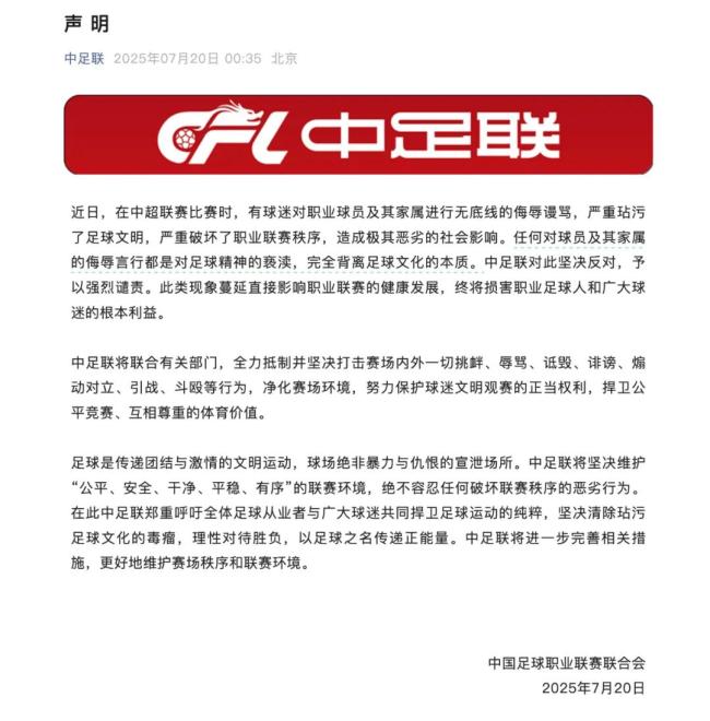 天津市足协回应涉事球迷被拘 辱骂球员遭严惩